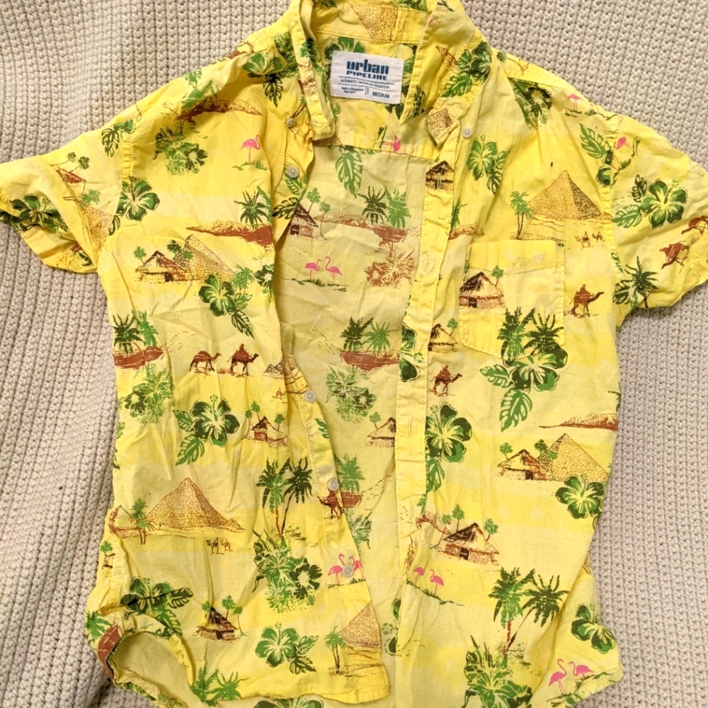 Yellow Hawaiian Button up tee